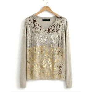 Made in Italy Metallic Splatter Foil Silver Gold Ombre Lightweight Knit Sweater